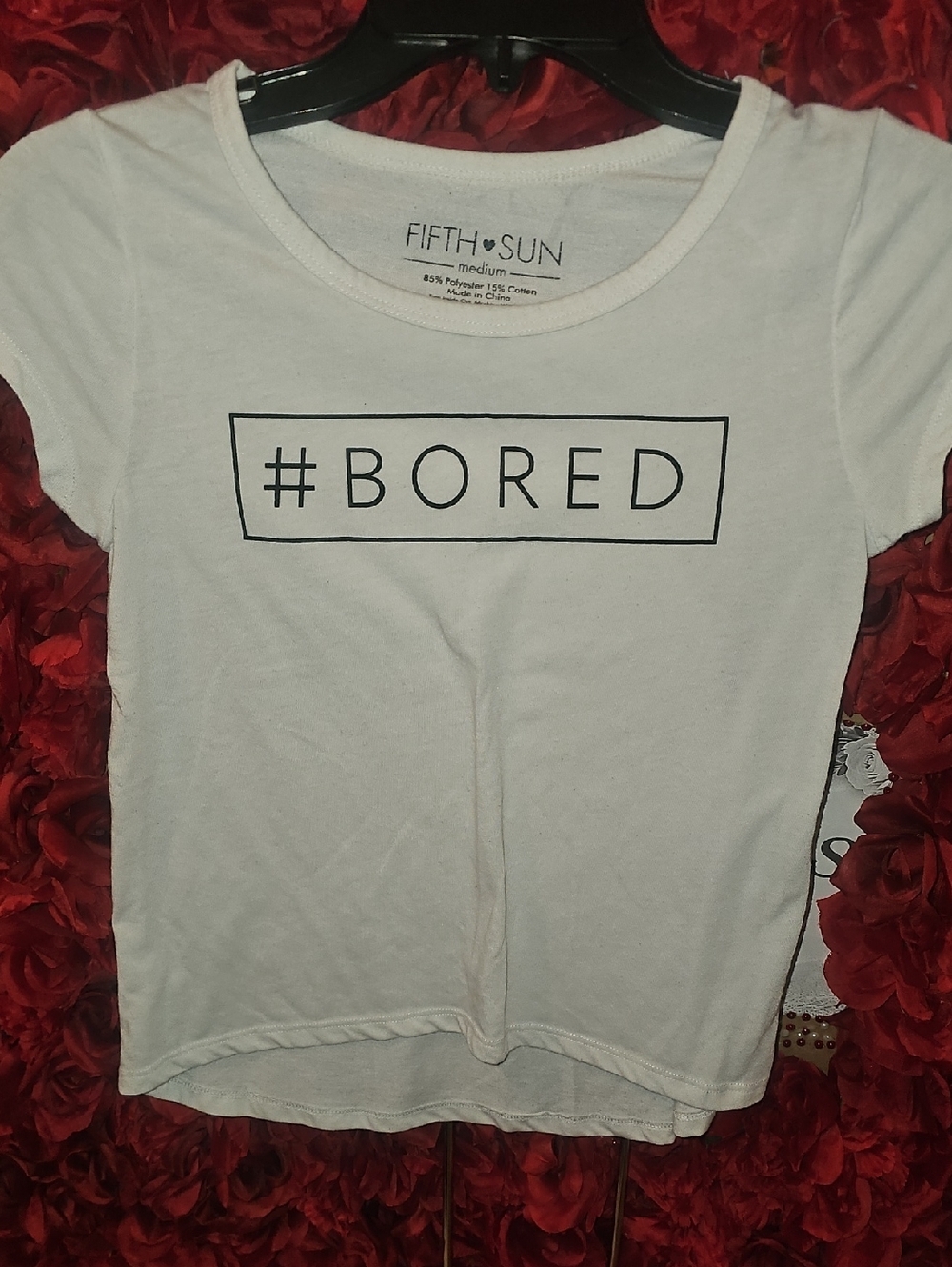 Fifth Sun Girls White Tee with Black “#BORED” Graphic Size Medium